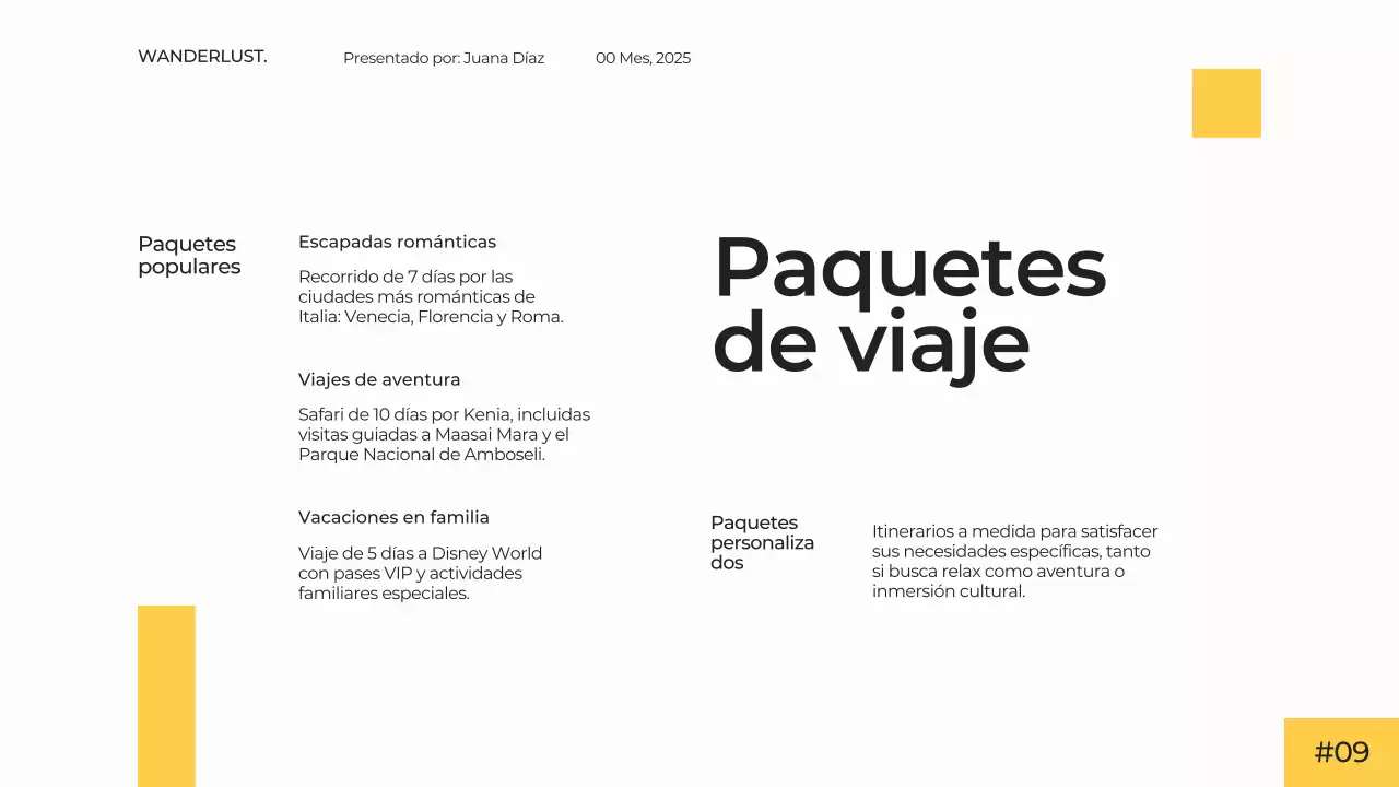 Blanco Amarillo Moderno Simple Minimal Agencia de Viajes Presentación Campaña Publicitaria