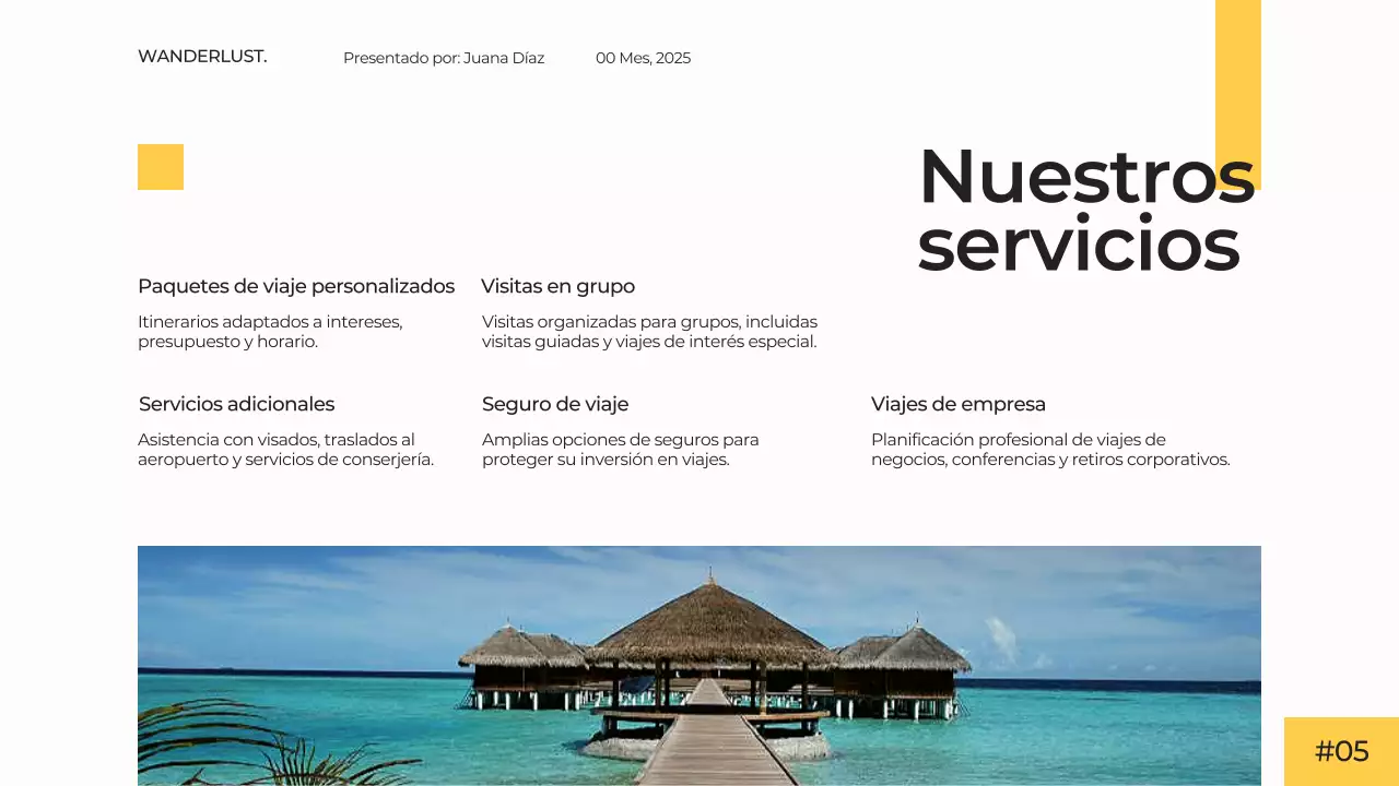 Blanco Amarillo Moderno Simple Minimal Agencia de Viajes Presentación Campaña Publicitaria