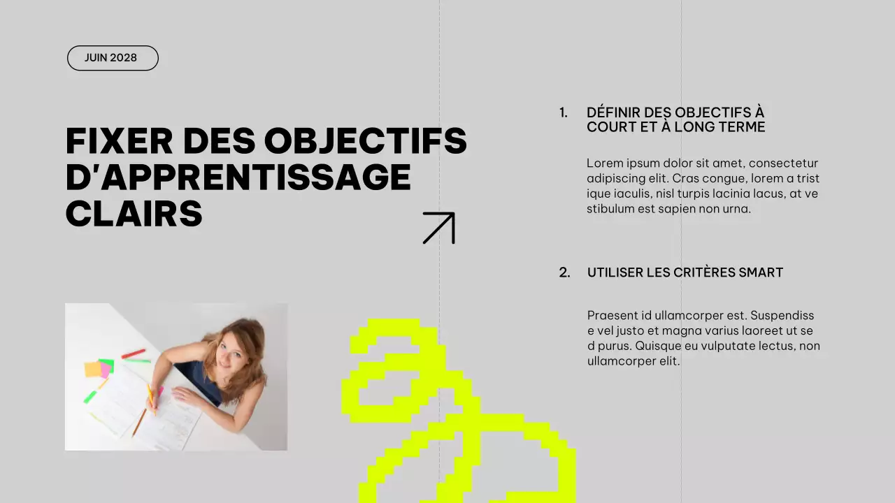 Plan d'étude du matériel de classe pour l'amélioration des tendances en gris et en citron vert