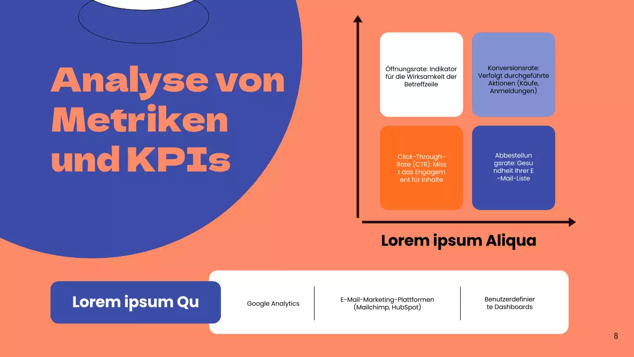 Blaue und orangefarbene einfache E-Mail-Marketing-Geschäftsstrategie