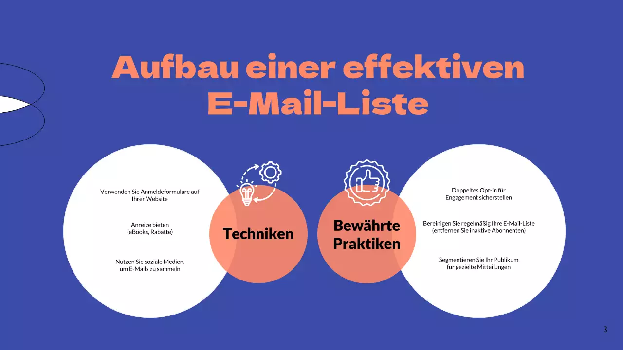 Blaue und orangefarbene einfache E-Mail-Marketing-Geschäftsstrategie
