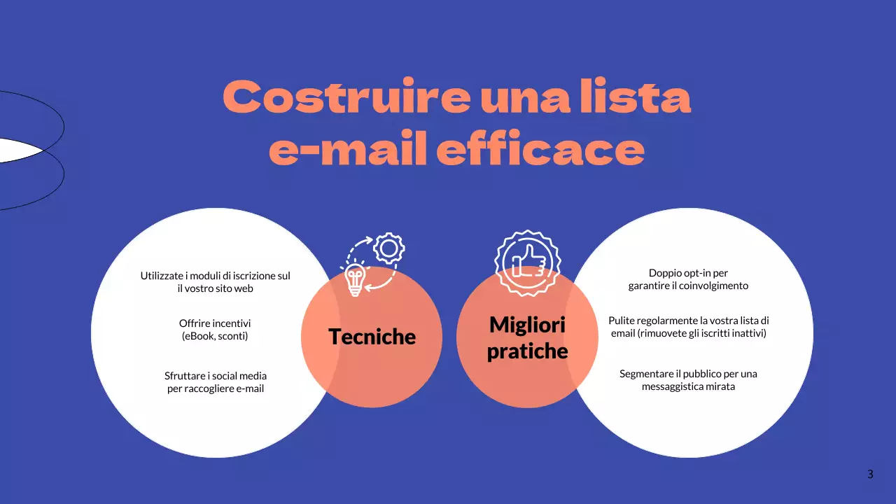 Strategia aziendale di email marketing semplice blu e arancione