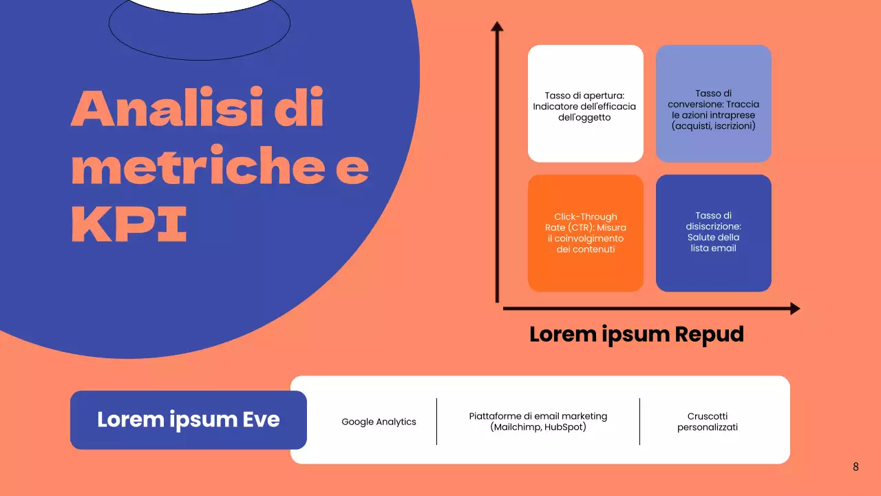 Strategia aziendale di email marketing semplice blu e arancione