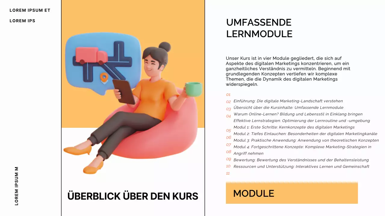 Blauer und oranger moderner Online-Lernkurs Vorlesungsmaterial