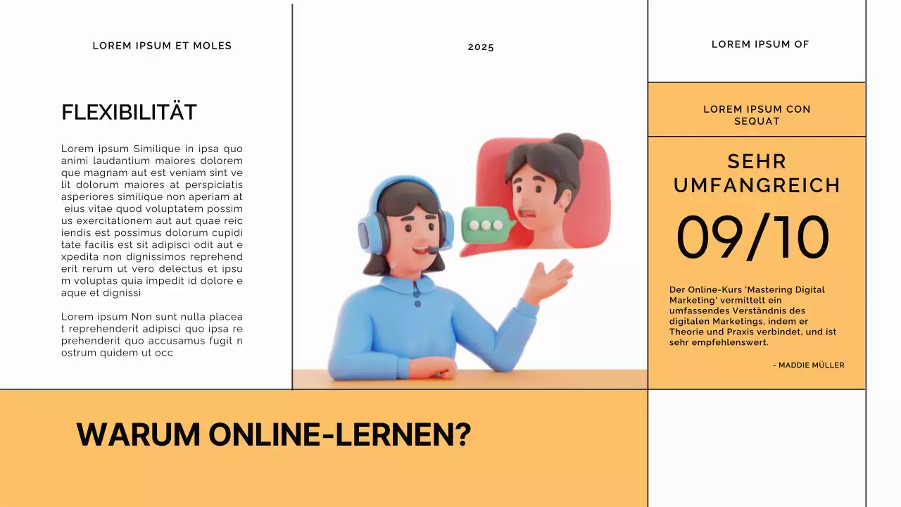 Blauer und oranger moderner Online-Lernkurs Vorlesungsmaterial