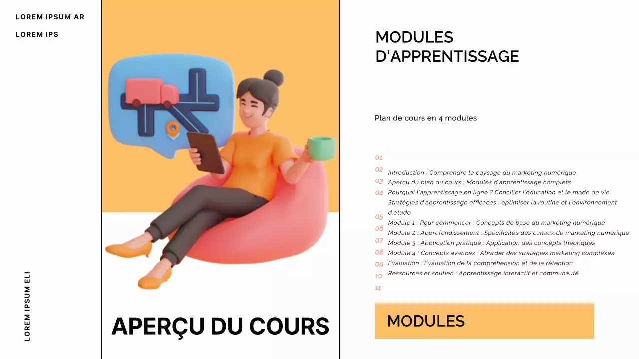Matériel de cours pour l'apprentissage en ligne moderne bleu et orange