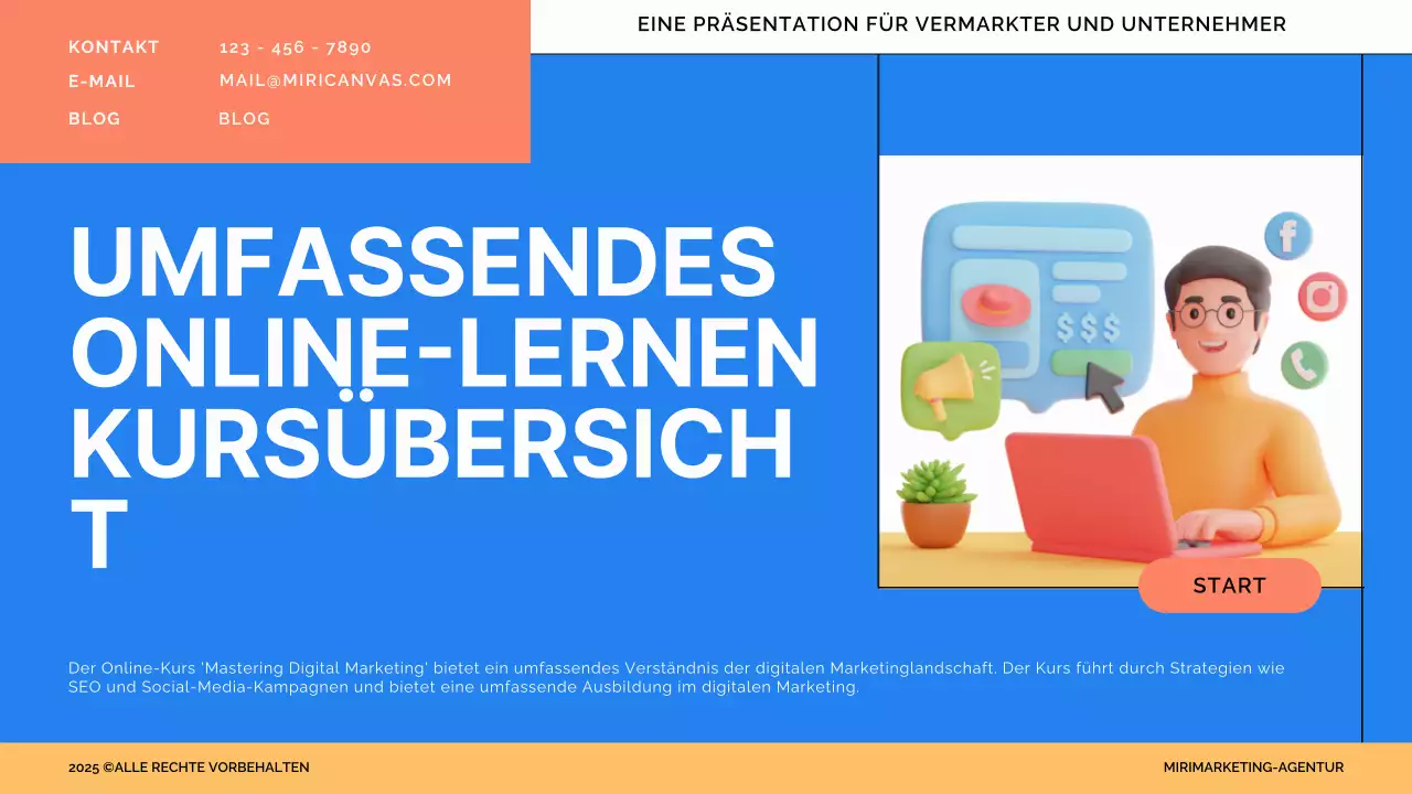 Blauer und oranger moderner Online-Lernkurs Vorlesungsmaterial