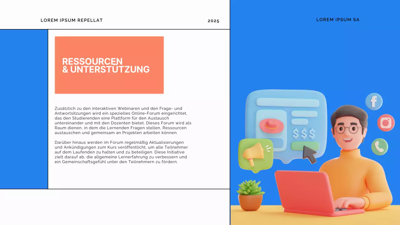 Blauer und oranger moderner Online-Lernkurs Vorlesungsmaterial