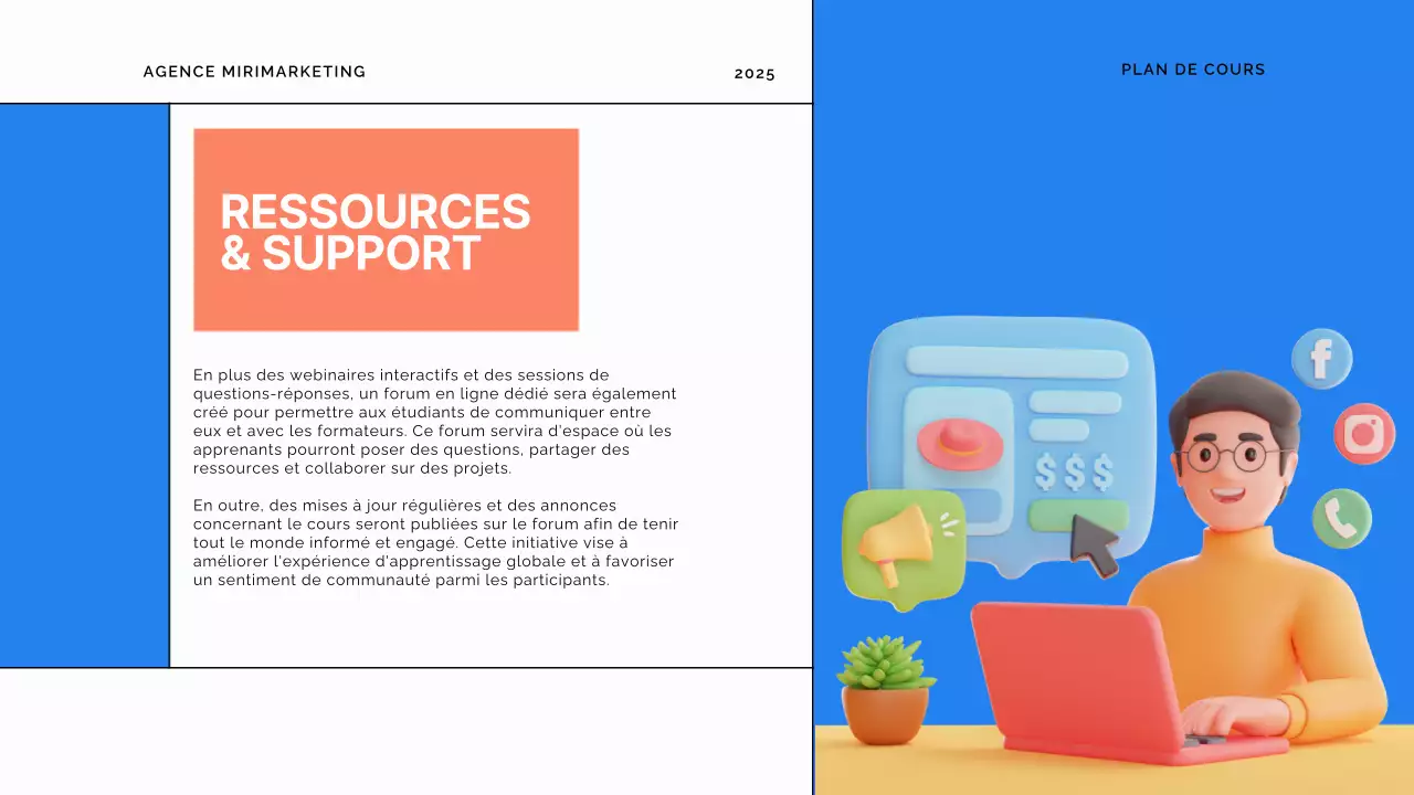 Matériel de cours pour l'apprentissage en ligne moderne bleu et orange