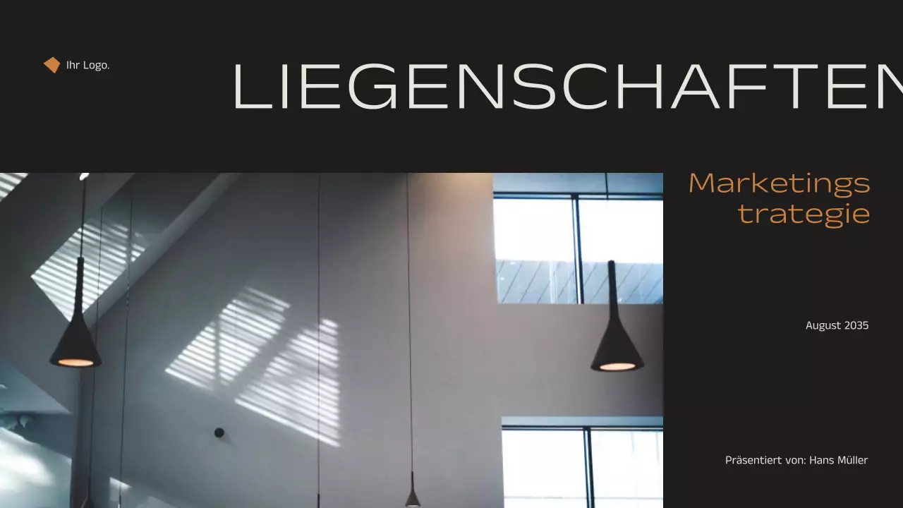 Schwarz und Orange Minimal Elegant Immobilien Marketing Strategie Ankündigung