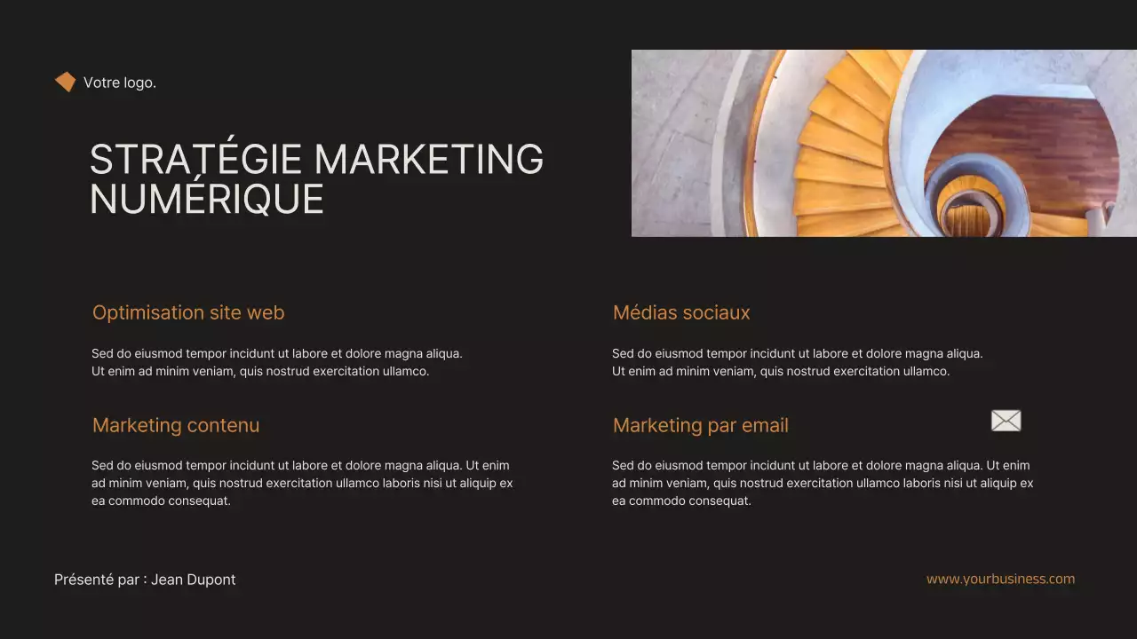 Noir et orange Minimal Elegant Real Estate Marketing Strategy Announcement