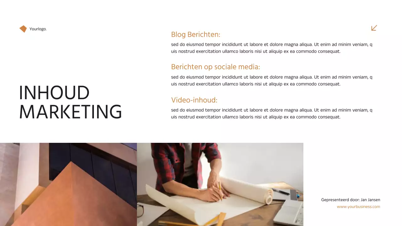 Zwart en Oranje Minimal Elegant Aankondiging Vastgoed Marketing Strategie