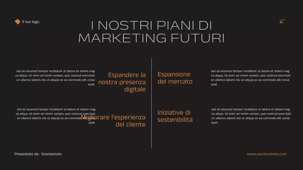 Annuncio di strategia di marketing immobiliare elegante e minimale in nero e arancione