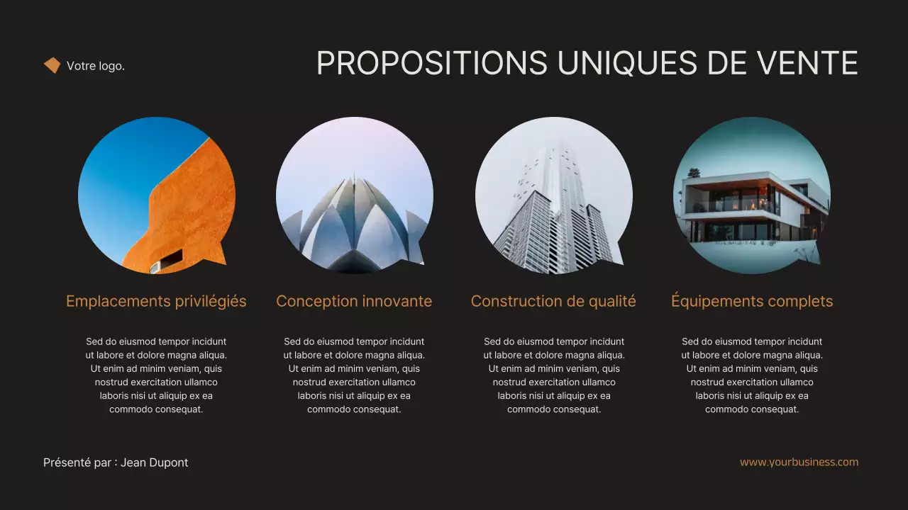 Noir et orange Minimal Elegant Real Estate Marketing Strategy Announcement