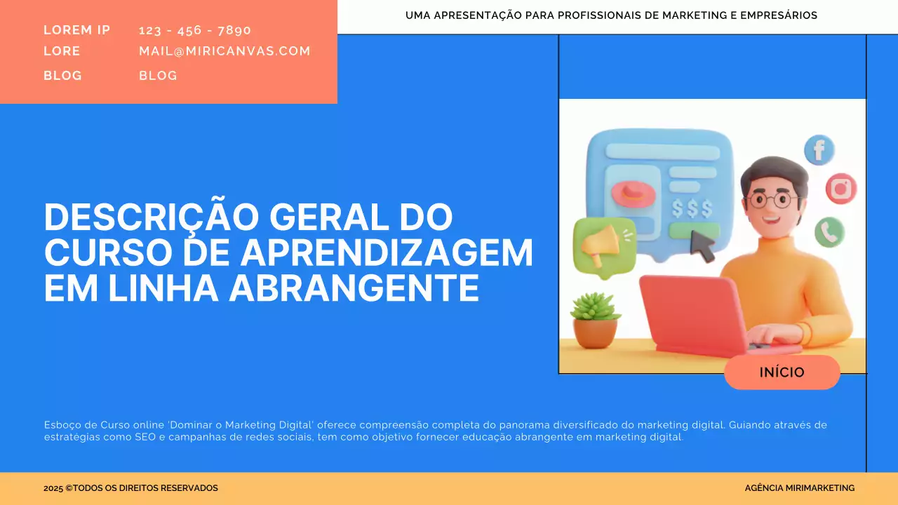 Material de aula do curso de aprendizagem em linha moderno azul e laranja