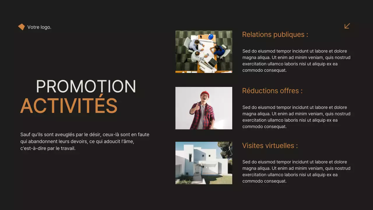 Noir et orange Minimal Elegant Real Estate Marketing Strategy Announcement