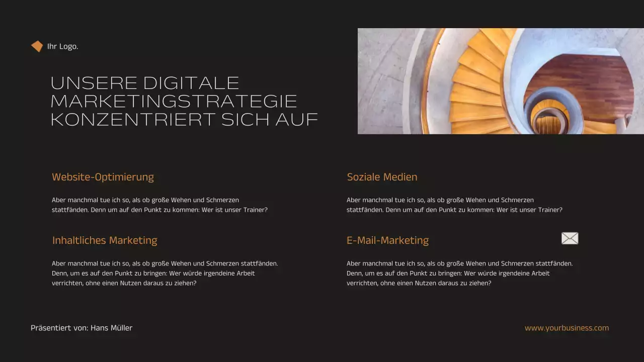 Schwarz und Orange Minimal Elegant Immobilien Marketing Strategie Ankündigung