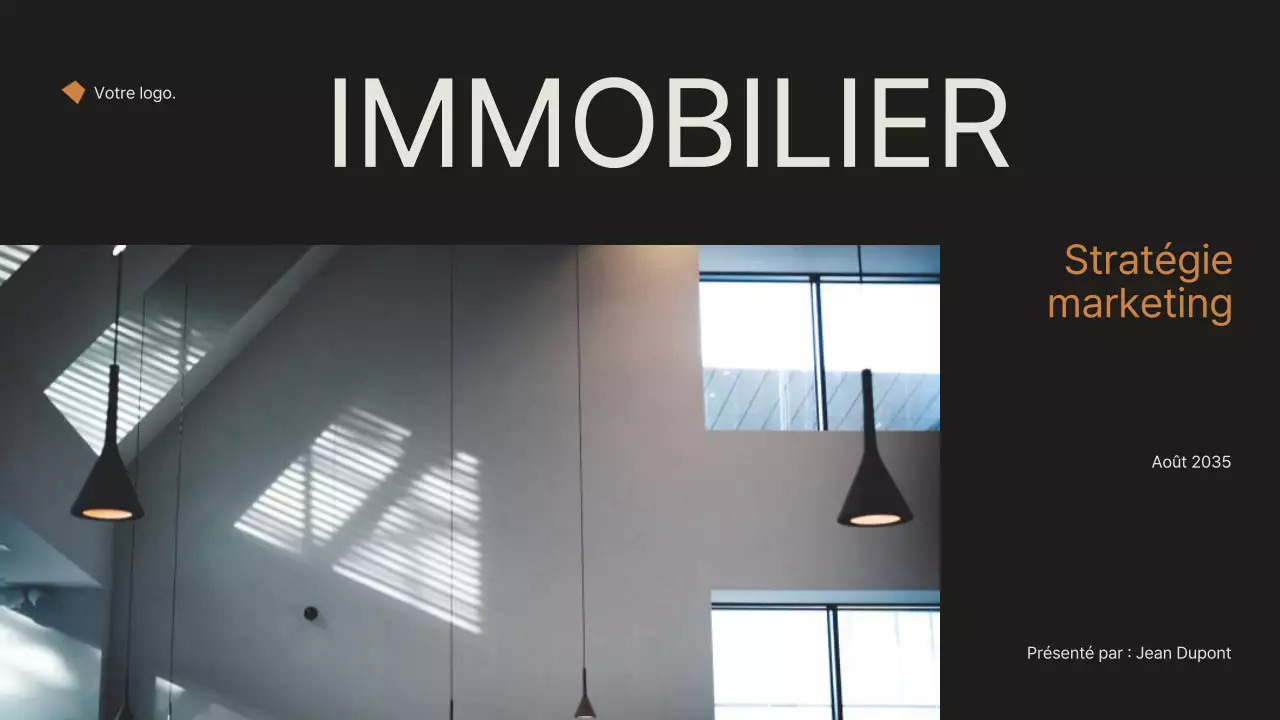 Noir et orange Minimal Elegant Real Estate Marketing Strategy Announcement