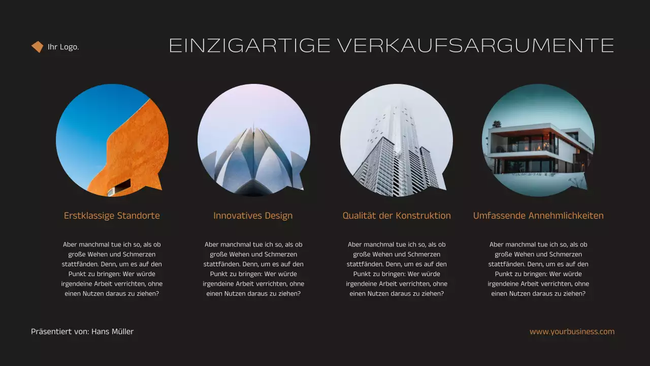 Schwarz und Orange Minimal Elegant Immobilien Marketing Strategie Ankündigung