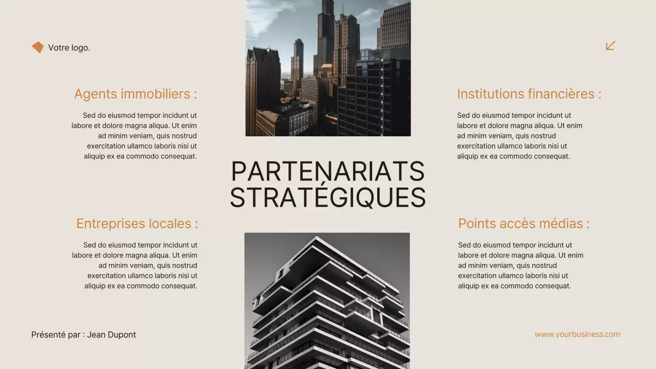 Noir et orange Minimal Elegant Real Estate Marketing Strategy Announcement