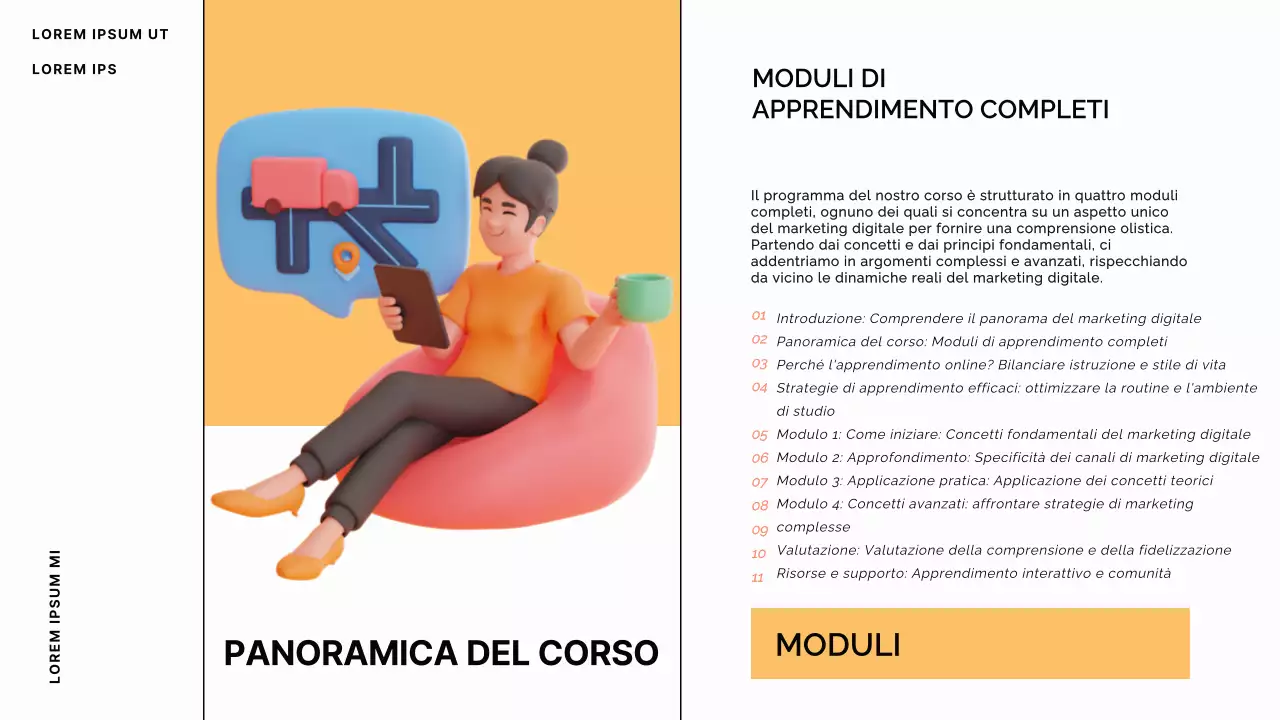 Materiale didattico del corso online moderno blu e arancione