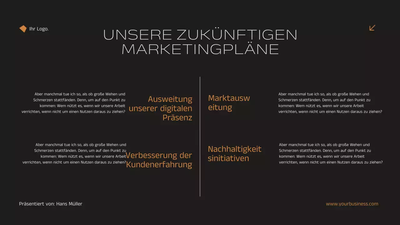 Schwarz und Orange Minimal Elegant Immobilien Marketing Strategie Ankündigung