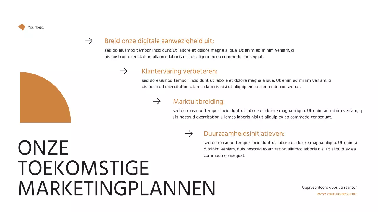 Zwart en Oranje Minimal Elegant Aankondiging Vastgoed Marketing Strategie