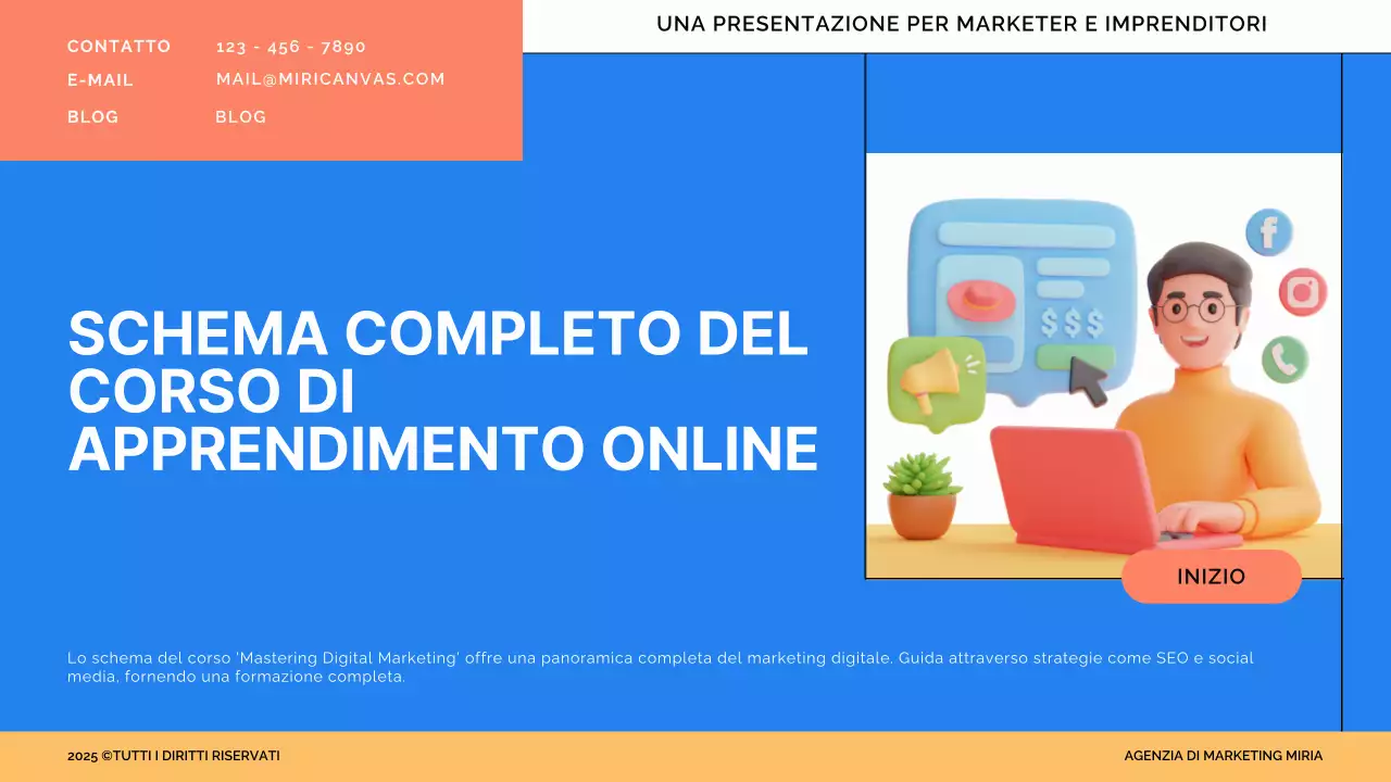 Materiale didattico del corso online moderno blu e arancione