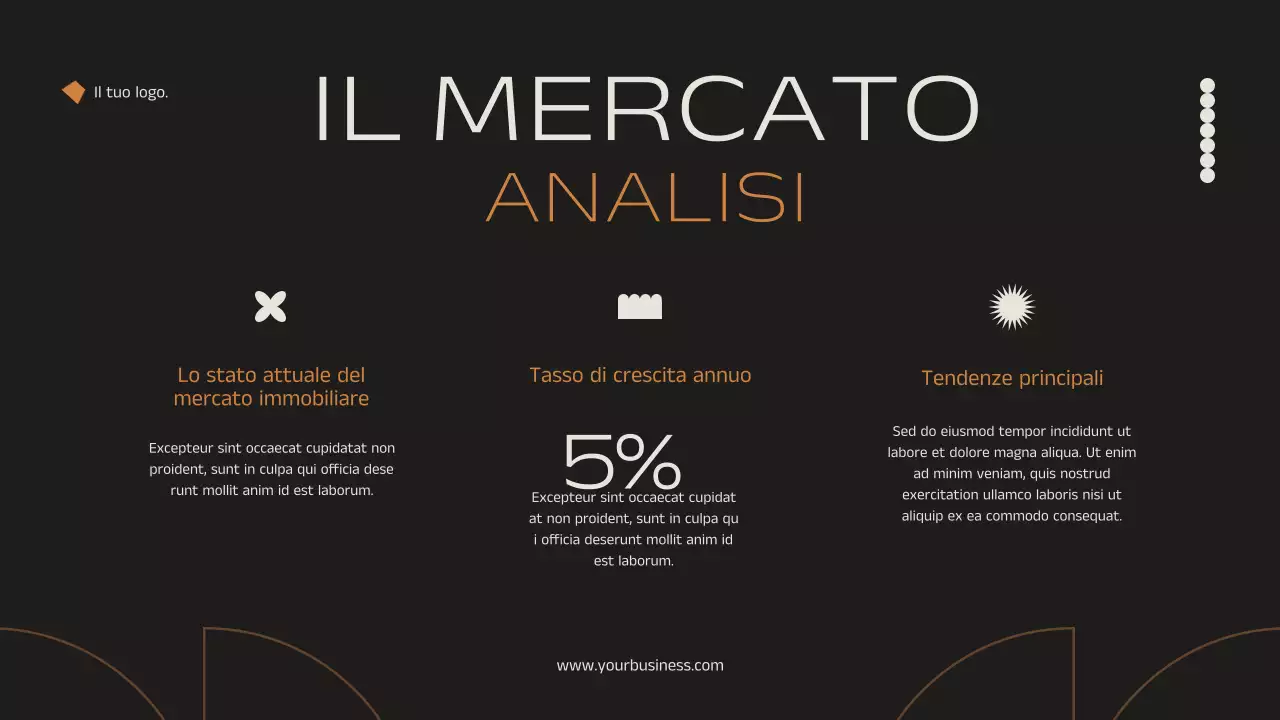 Annuncio di strategia di marketing immobiliare elegante e minimale in nero e arancione