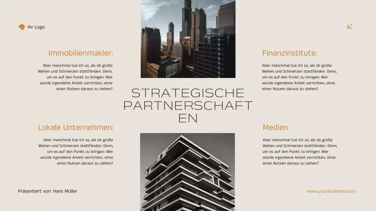 Schwarz und Orange Minimal Elegant Immobilien Marketing Strategie Ankündigung