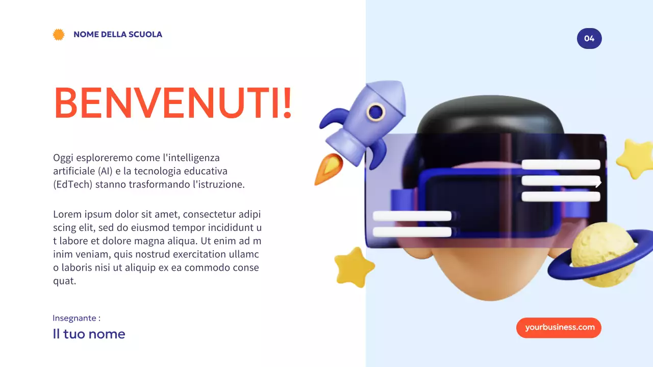 Blu Arancione Moderno Minimal Come la tecnologia potenzia l'apprendimento Introduzione