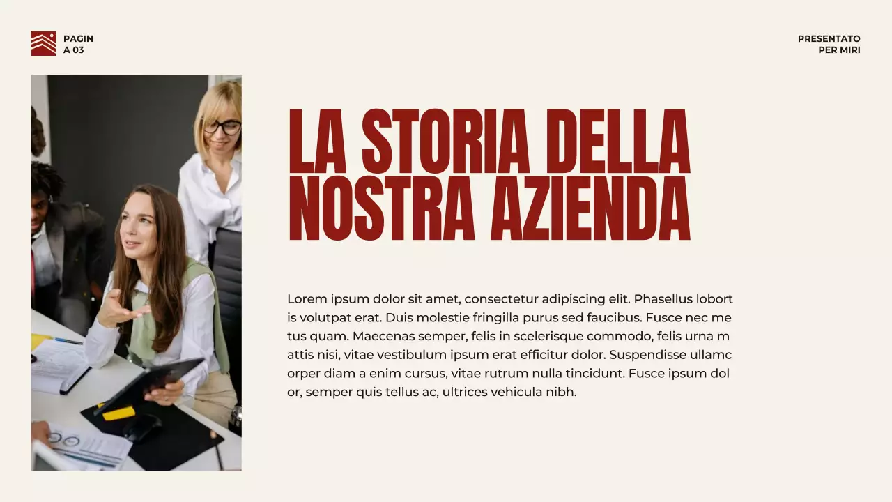 Strategia di presentazione aziendale in grassetto rosso e beige