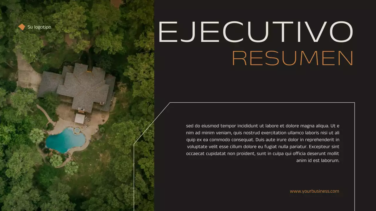 Anuncio de estrategia de marketing inmobiliario minimalista y elegante en negro y naranja