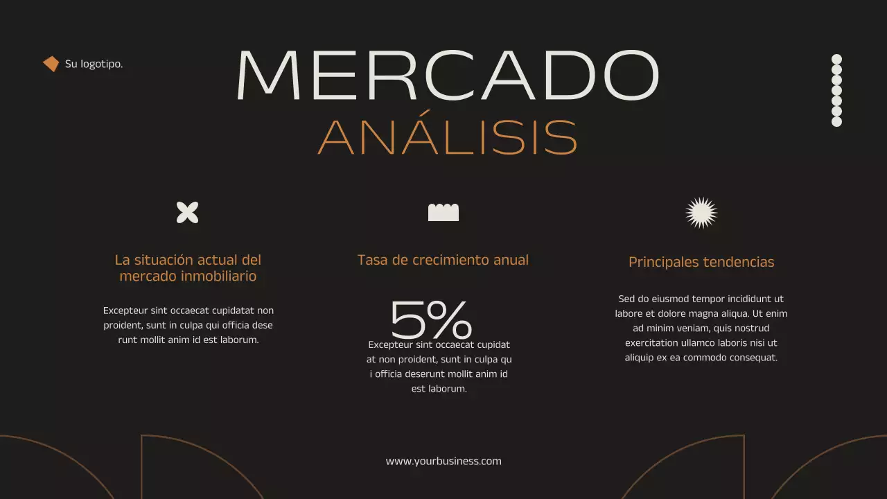Anuncio de estrategia de marketing inmobiliario minimalista y elegante en negro y naranja