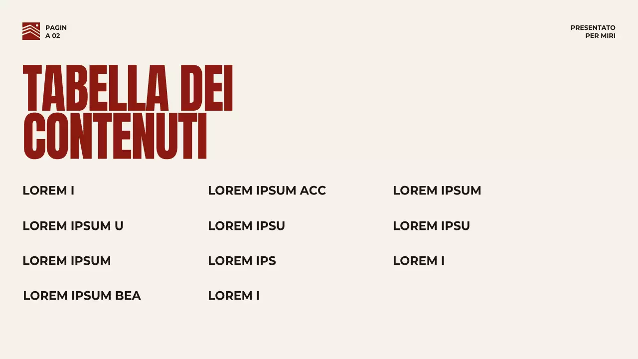 Strategia di presentazione aziendale in grassetto rosso e beige