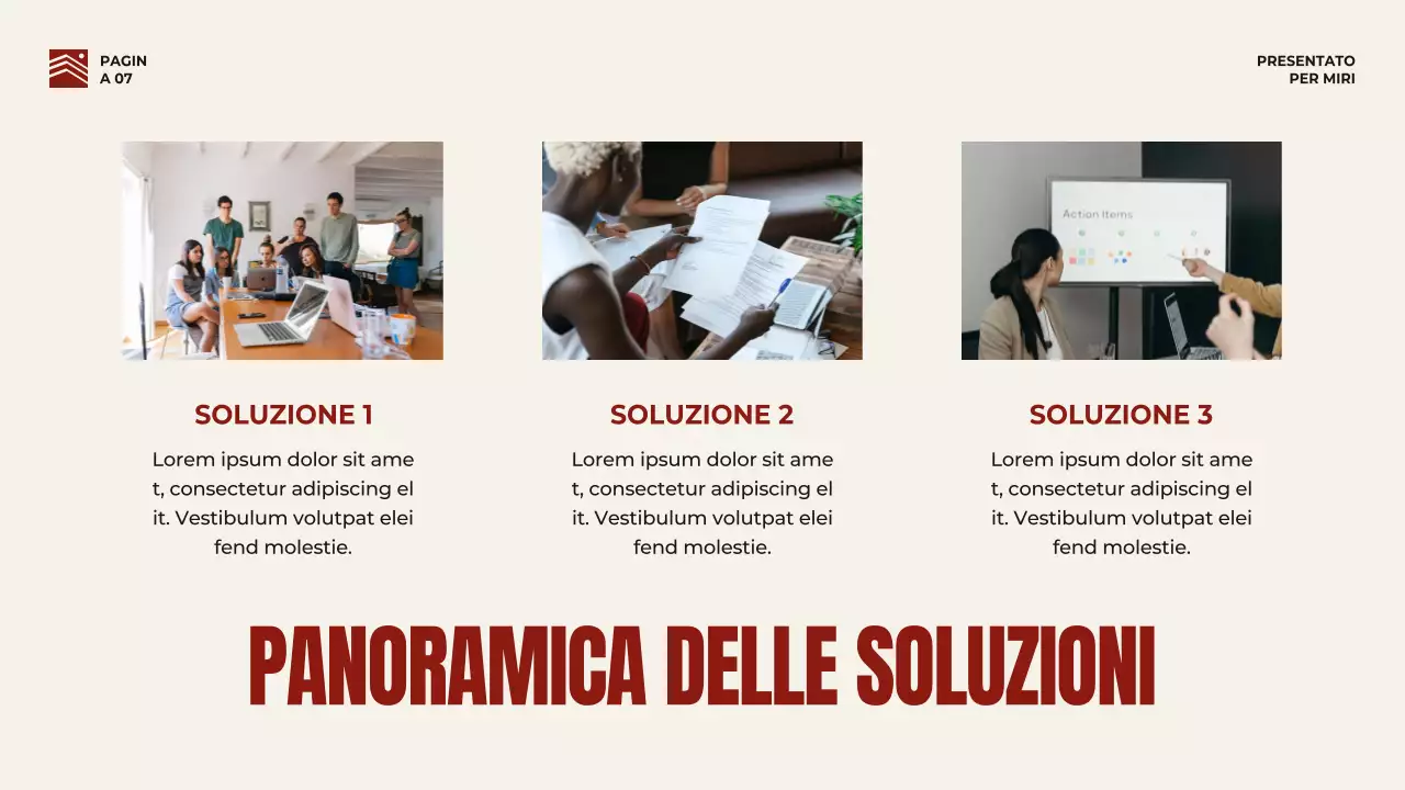 Strategia di presentazione aziendale in grassetto rosso e beige