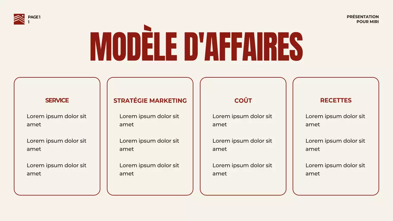 Stratégie de pitch d'entreprise en rouge et beige