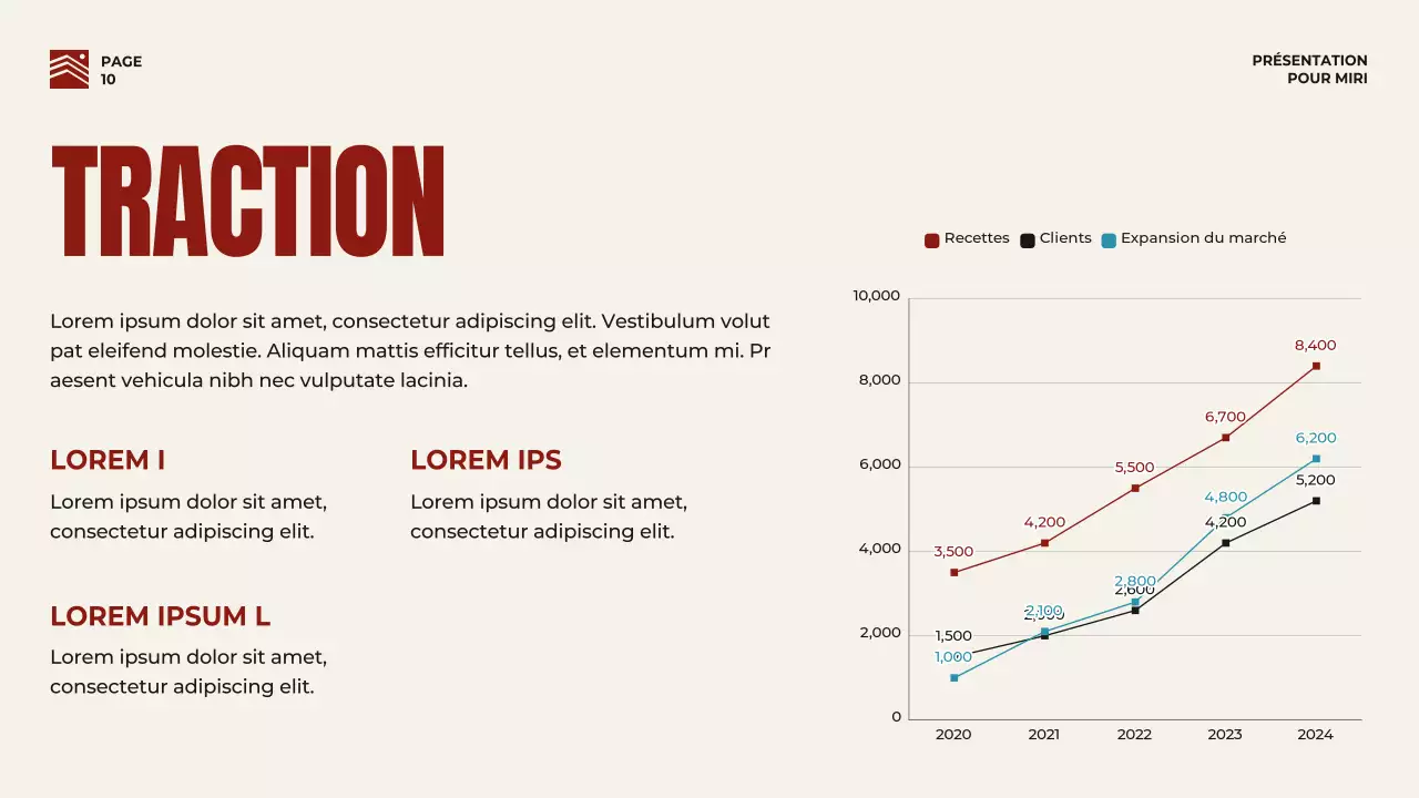 Stratégie de pitch d'entreprise en rouge et beige