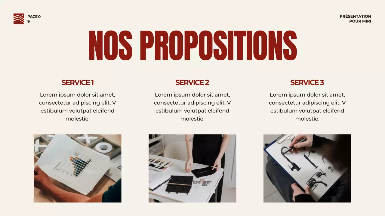 Stratégie de pitch d'entreprise en rouge et beige