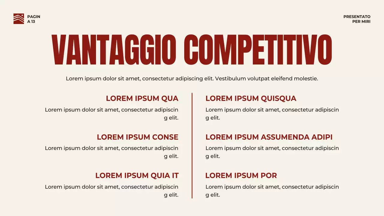 Strategia di presentazione aziendale in grassetto rosso e beige