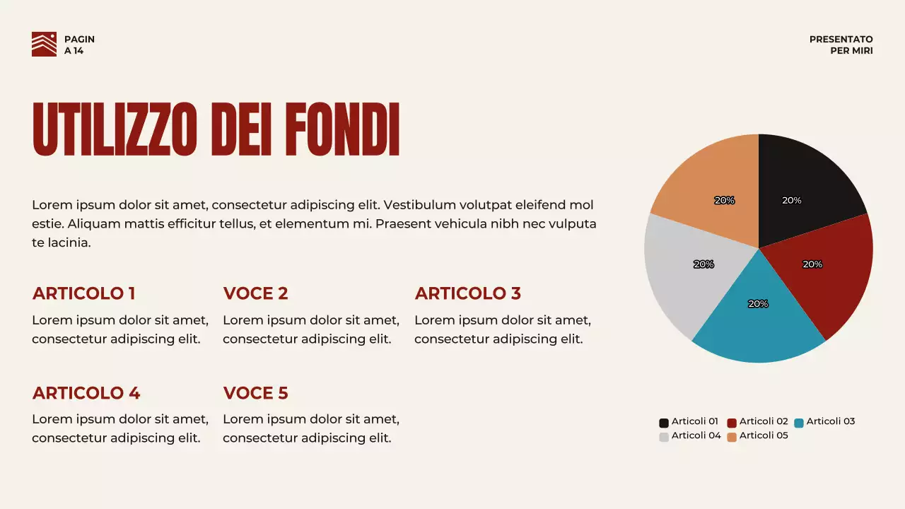 Strategia di presentazione aziendale in grassetto rosso e beige