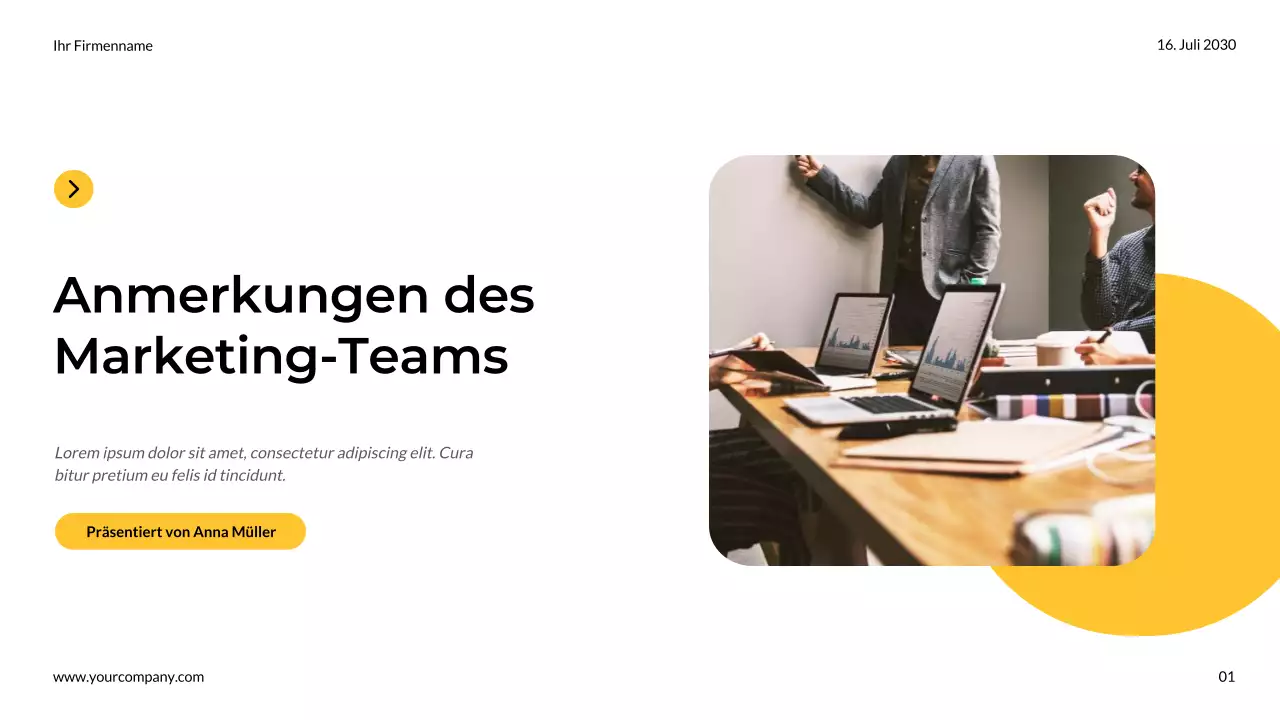 Gelbe und graue einfache moderne Marketing Team Notizen