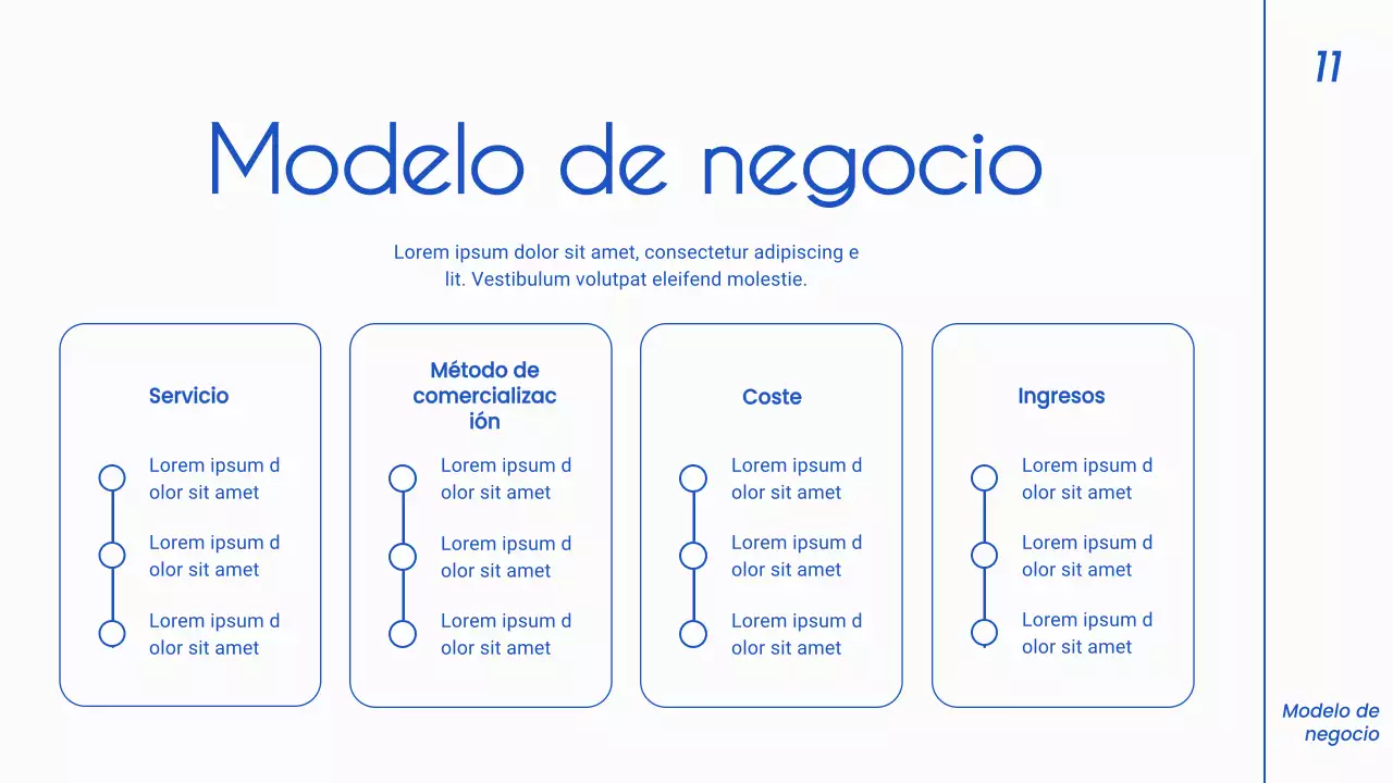Estrategia minimalista de presentación de negocios en blanco y azul