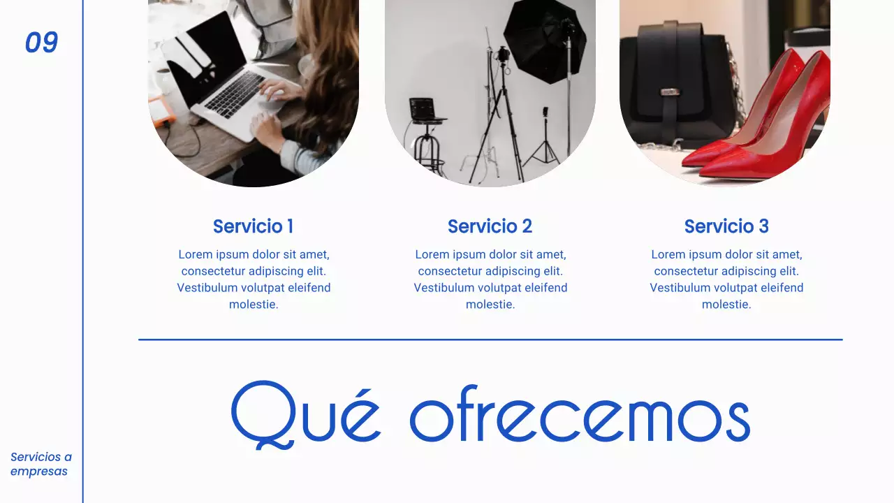 Estrategia minimalista de presentación de negocios en blanco y azul