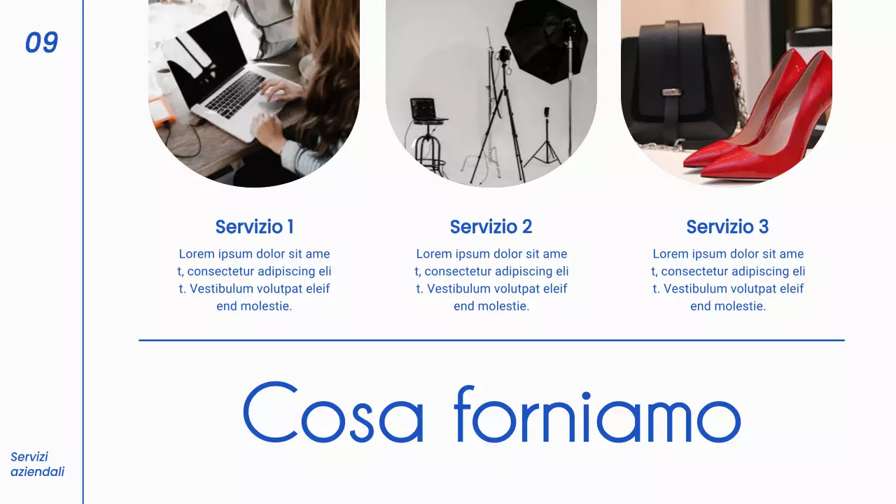 Strategia di presentazione aziendale minimalista in bianco e blu