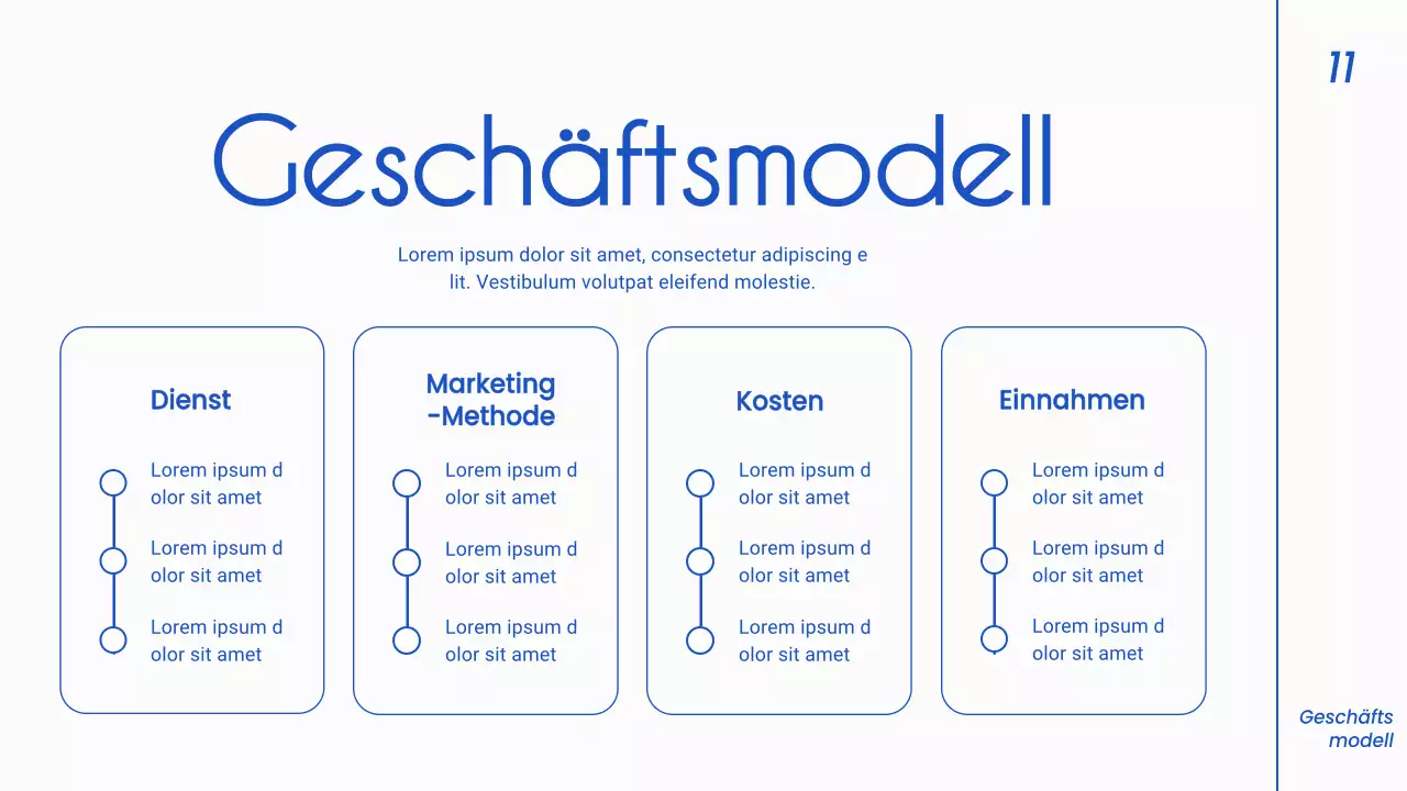 Blaue und weiße minimalistische Business-Pitch-Strategie