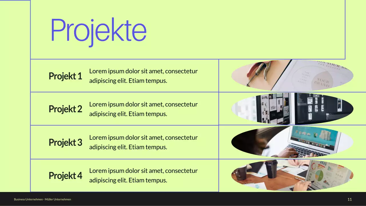 Blue and Green Minimal Business Profile Unternehmensvorstellung