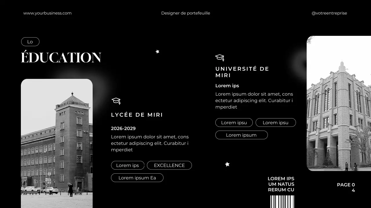 Portfolio de graphistes noir et blanc, minimaliste et élégant