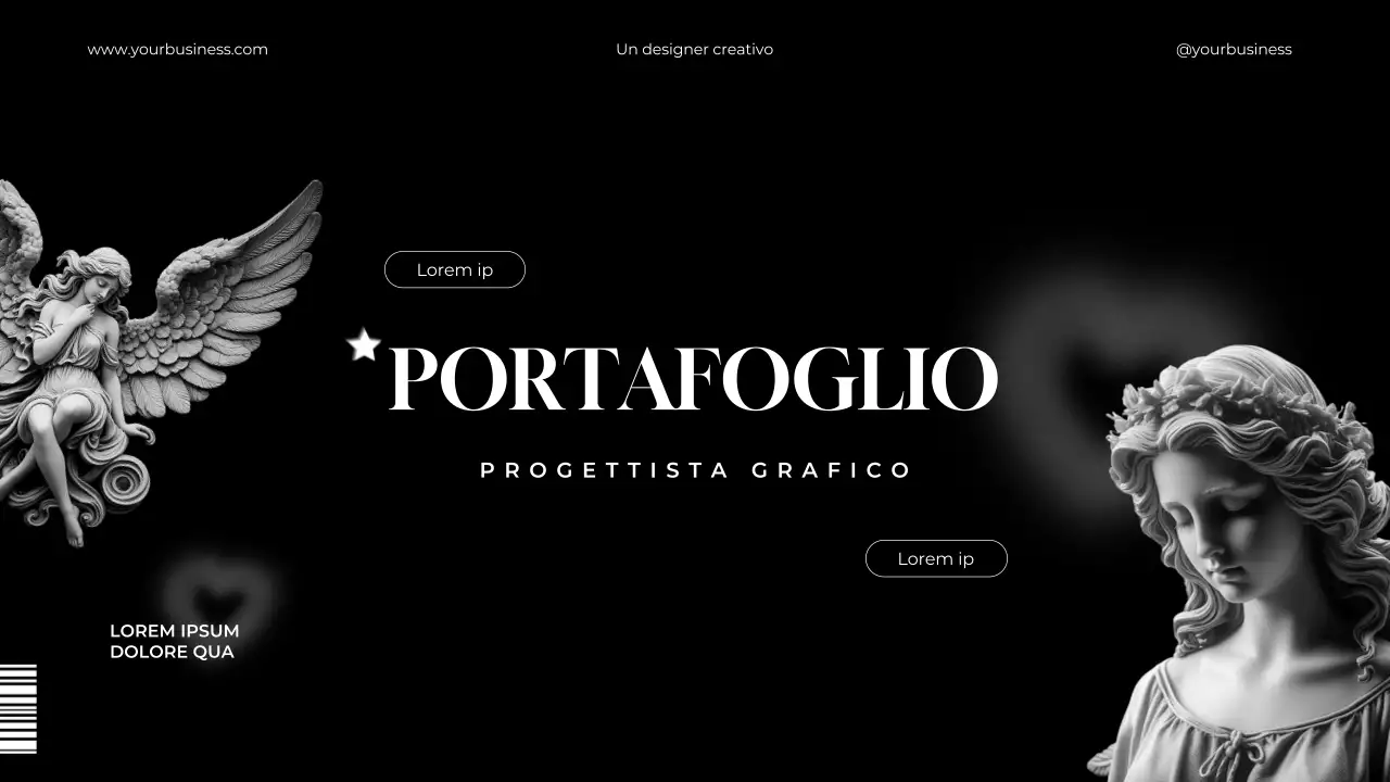 Portafoglio del designer grafico elegante e minimale in bianco e nero