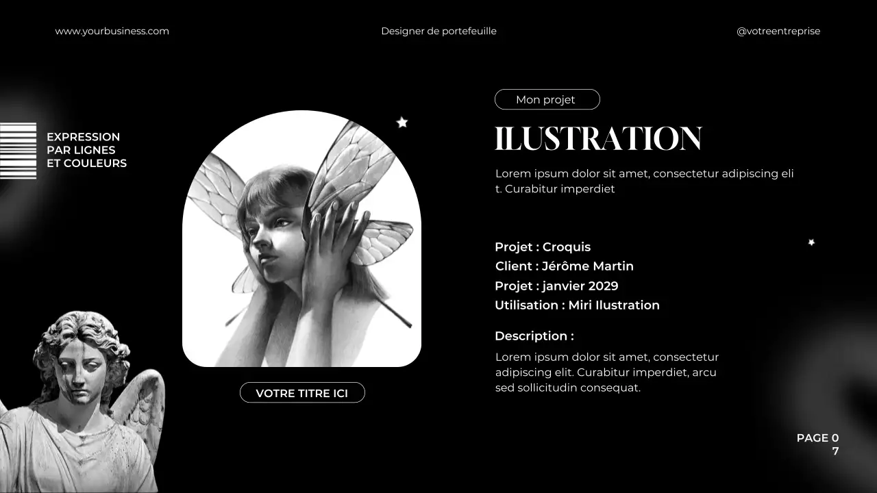 Portfolio de graphistes noir et blanc, minimaliste et élégant